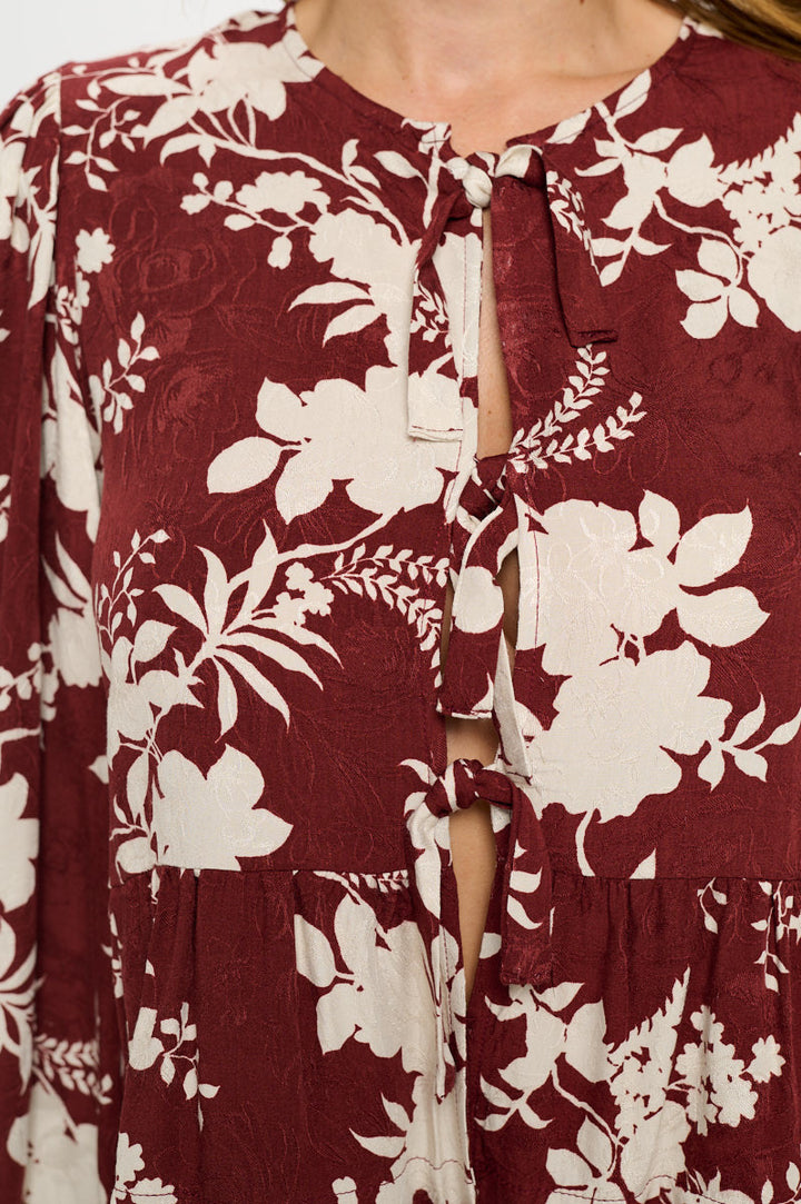 Floral Print Top with Front Tie Detail-1