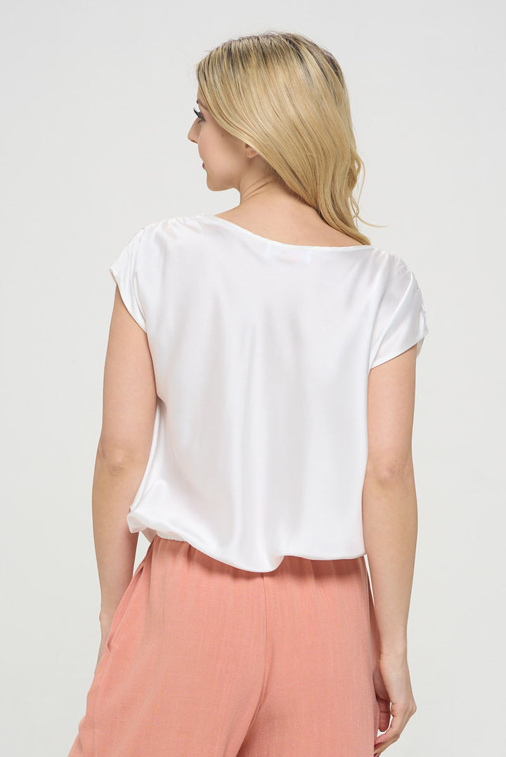Solid Satin Round neck Short Sleeve Top-3