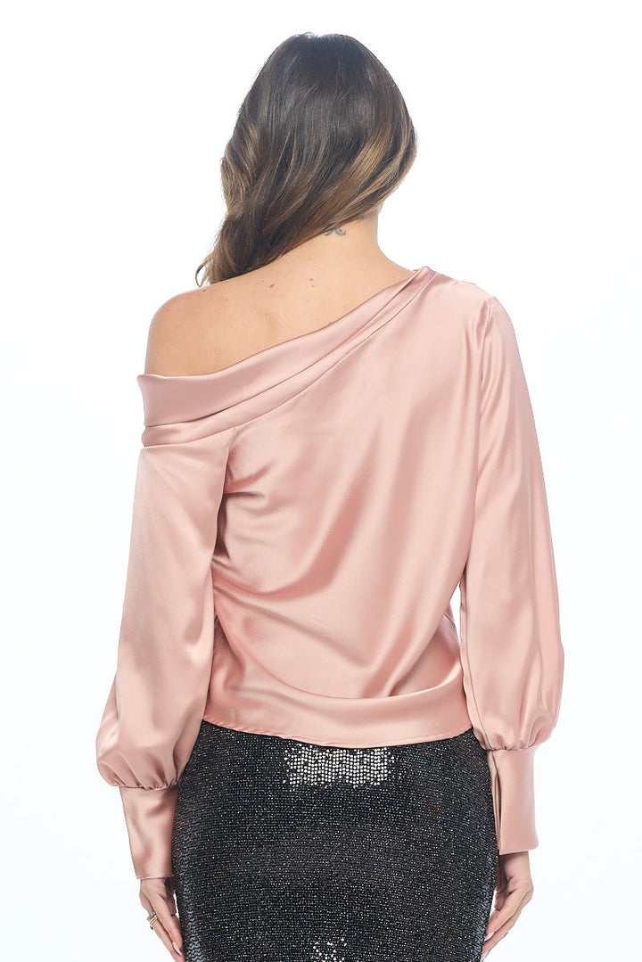 Dropped Shoulder Long Sleeve Satin Top-3