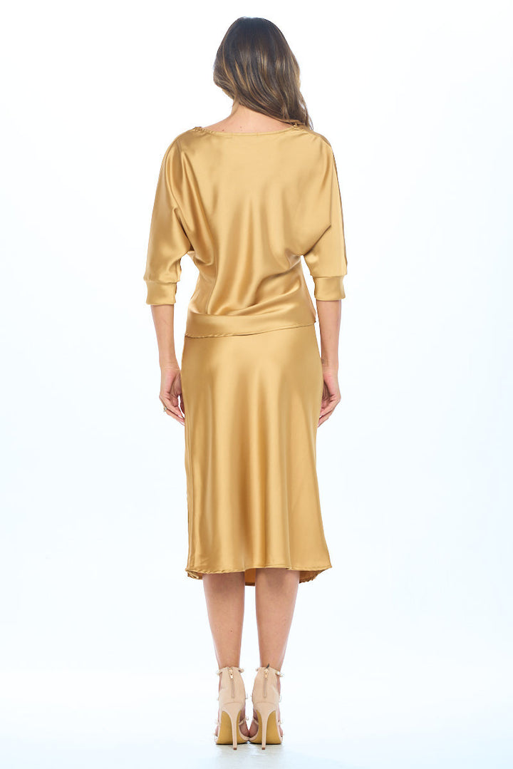 Satin Vibrant Cowl neck 3/4 Sleeve Top-4