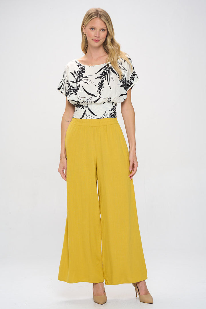 Solid Linen Wide Leg Pants with Pockets-4