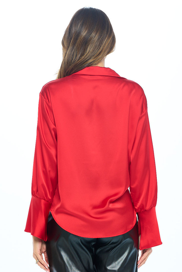 Satin Collared Cowl neck Top with Split Cuff-2