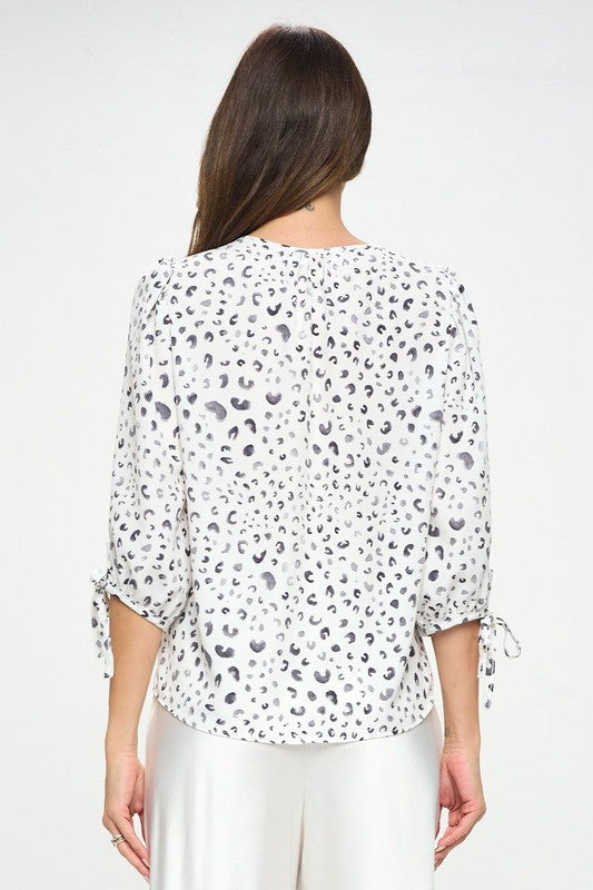 Print Top with Self Tie Sleeves-3