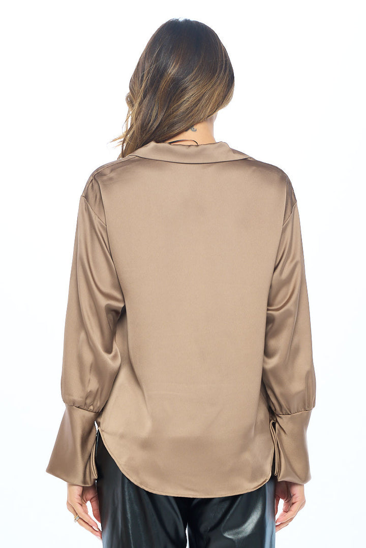Satin Collared Cowl neck Top with Split Cuff-2