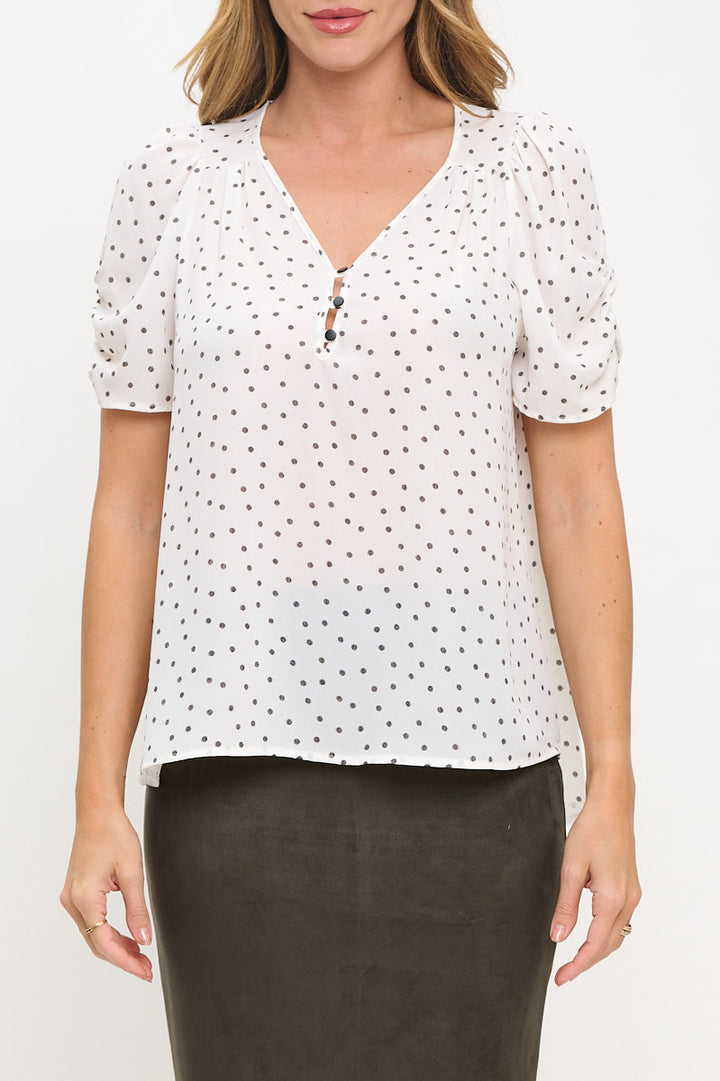 Polka Dot Semi Sheer V neck Top-1