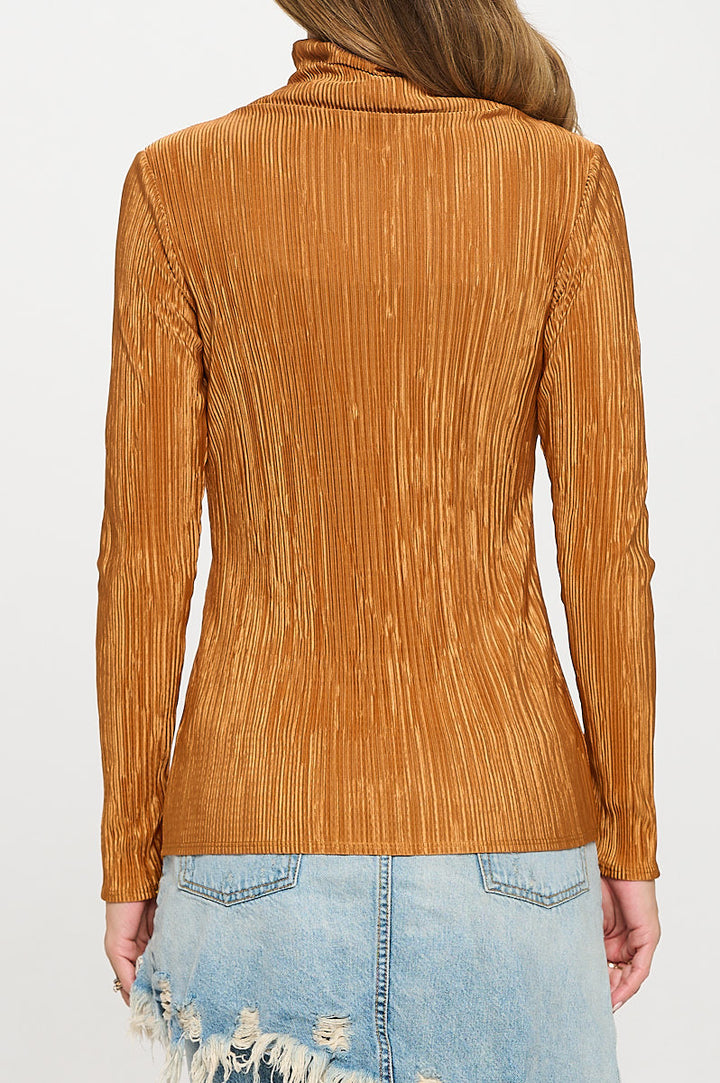 Plisse Long Sleeve Mock Neck Top-4