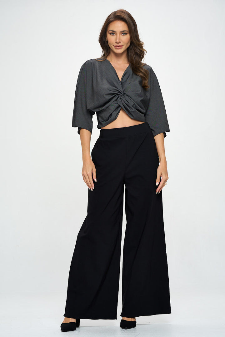 Solid Tencel Short Sleeve Top with Front Twist-4