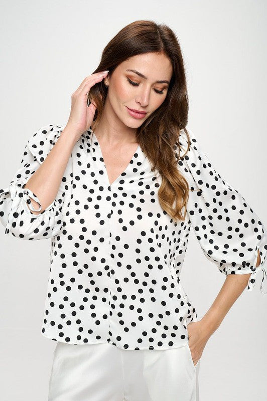 Polka Dot Top with Self Tie Sleeves-0