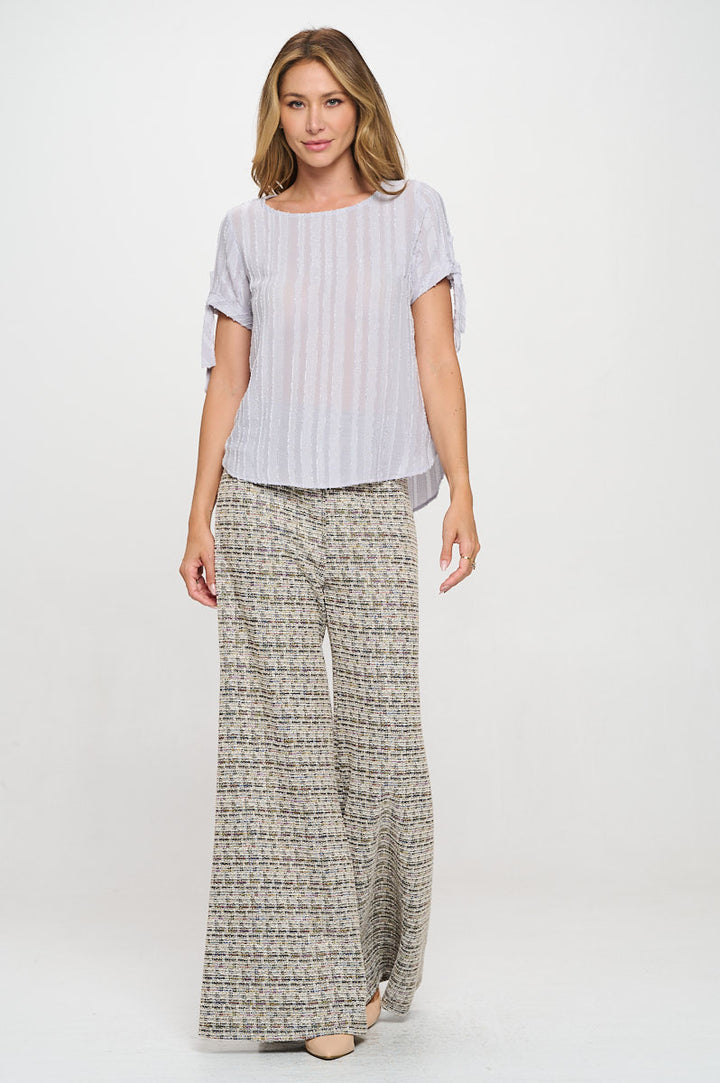 Textured Solid Short Sleeve Top with Tie Sleeve-4