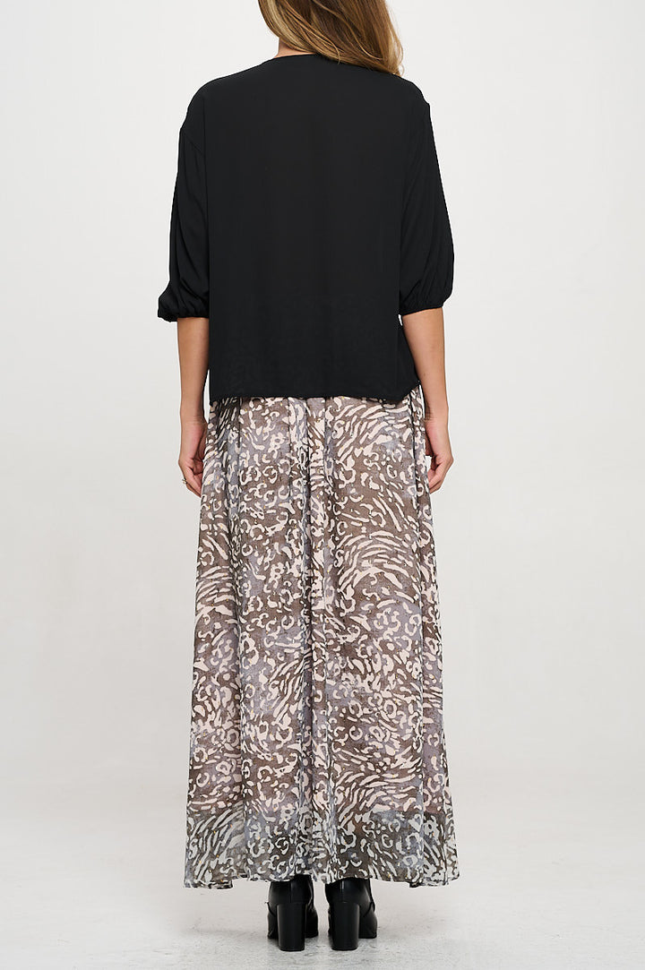 Solid Sheer 3/4 Sleeve with Scarf Detail-4