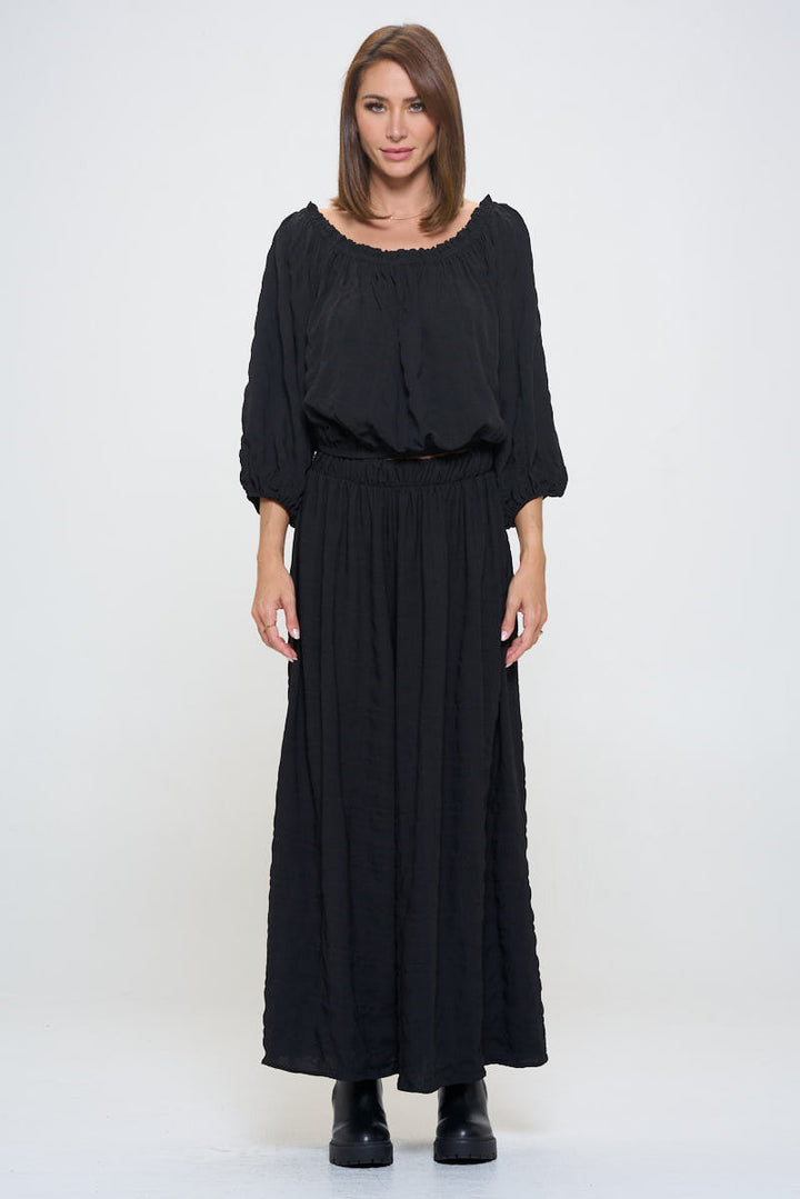 Textured Off the Shoulder Top with Balloon Sleeve-2