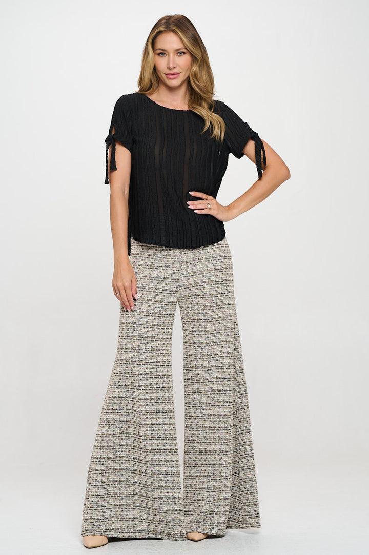 Textured Solid Short Sleeve Top with Tie Sleeve-4