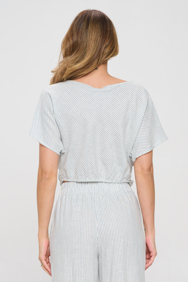 Striped Print Top with Crossover Front Detail-3
