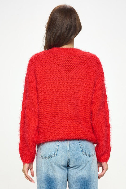 Roundneck Cozy Knit Braid Detail Sweater-3