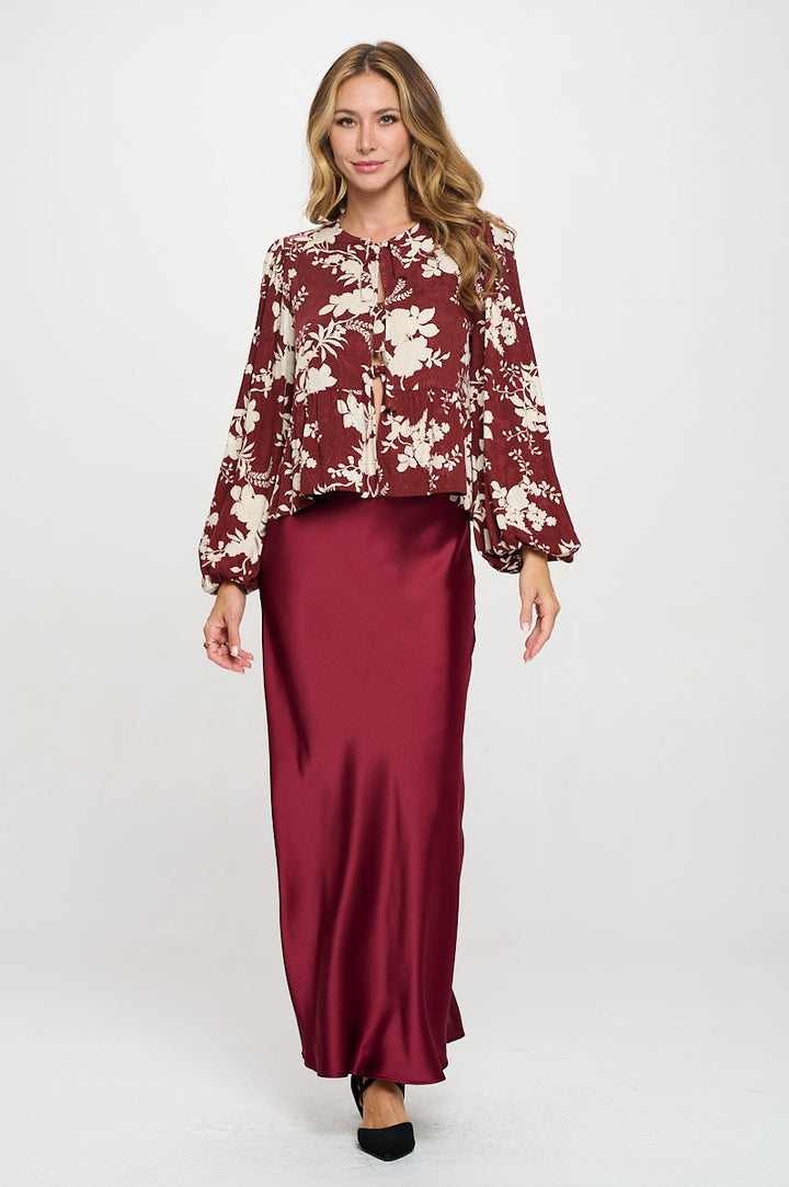 Floral Print Top with Front Tie Detail-5