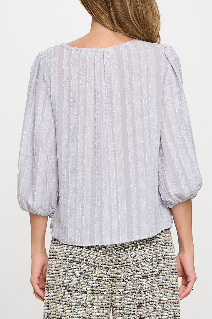 Textured Sheer 3/4 Sleeve Top with Front Twist-3