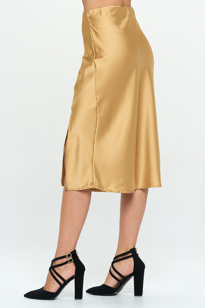 Solid Satin Midi Skirt-1