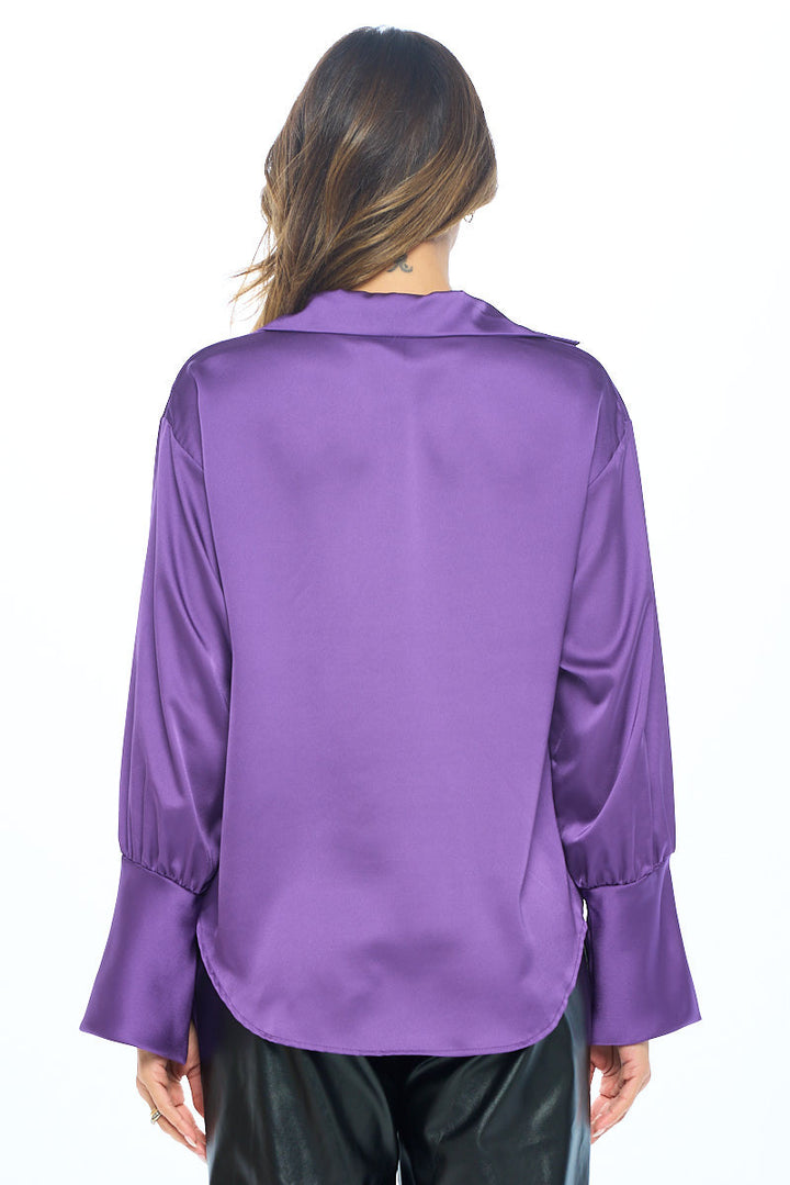 Satin Collared Cowl neck Top with Split Cuff-2