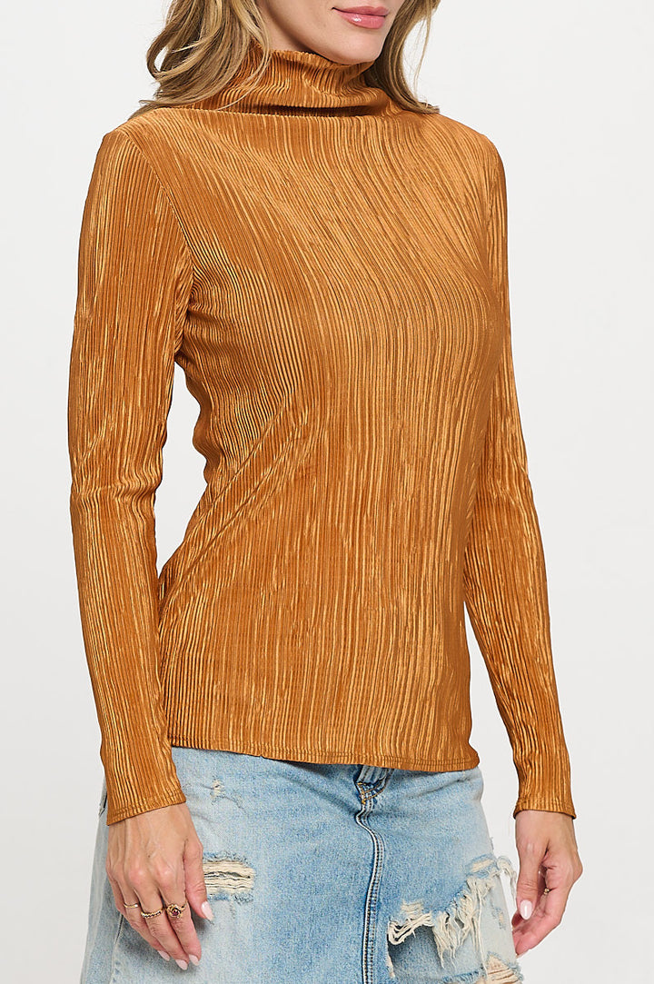 Plisse Long Sleeve Mock Neck Top-3