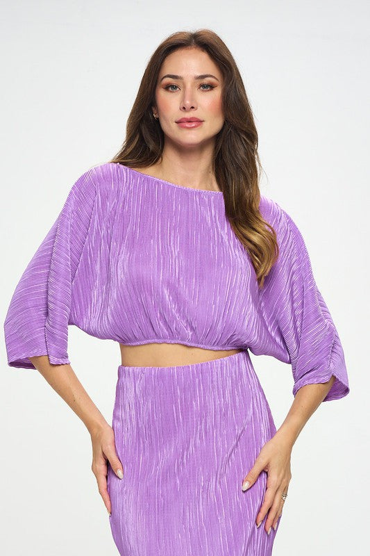 Vibrant Plisse Scoop Neck Crop Top-1