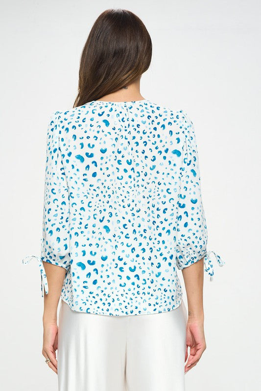 Print Top with Self Tie Sleeves-3