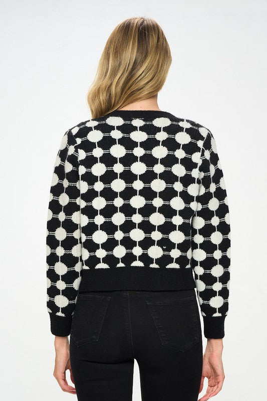 Print Knit Open Front Mini Cardigan with Buttons-3
