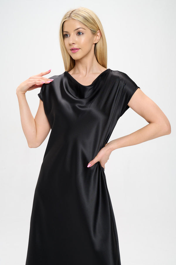 Solid Satin Cowl Neck Maxi Dress-0
