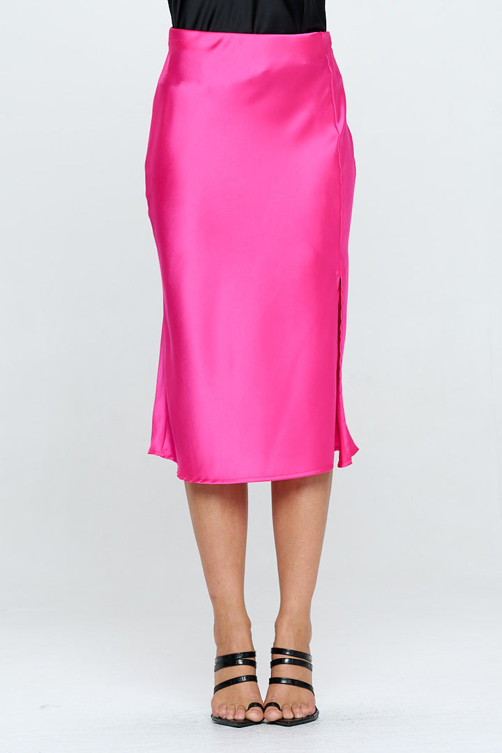 Solid Satin Midi Skirt-1