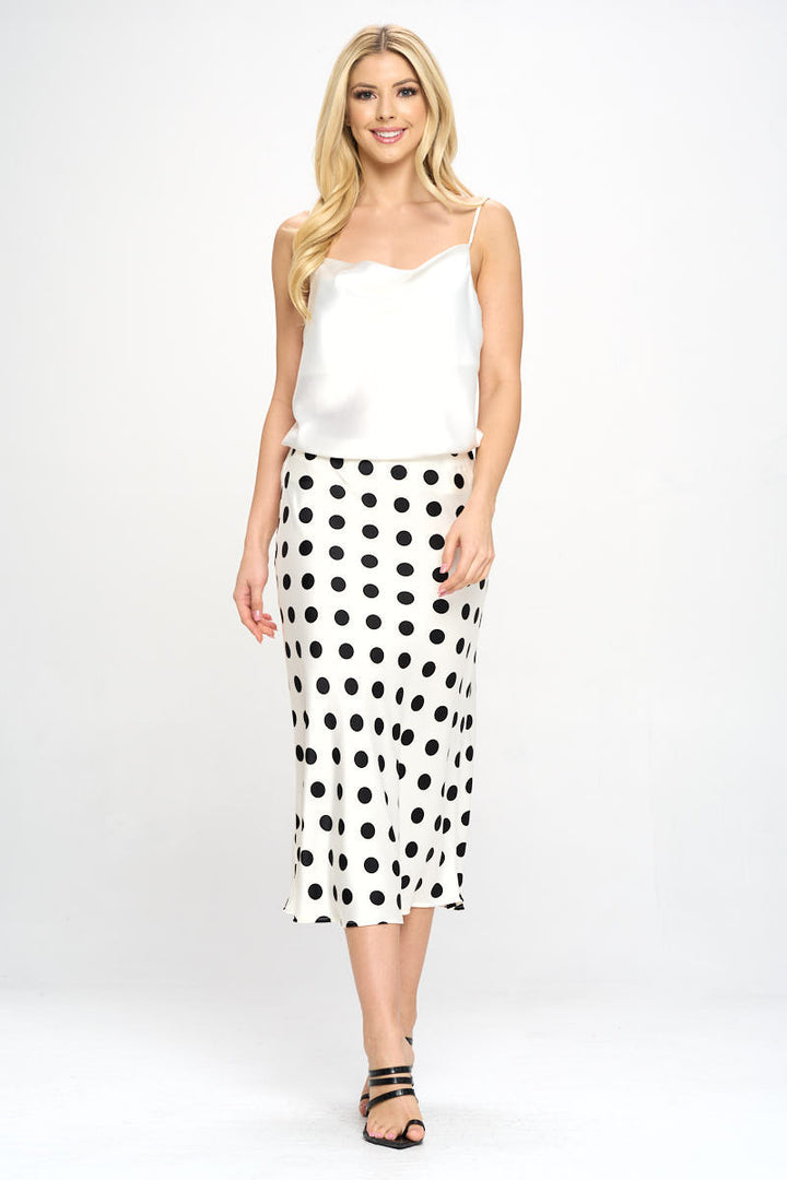 Polka Dot Satin Midi Skirt-4