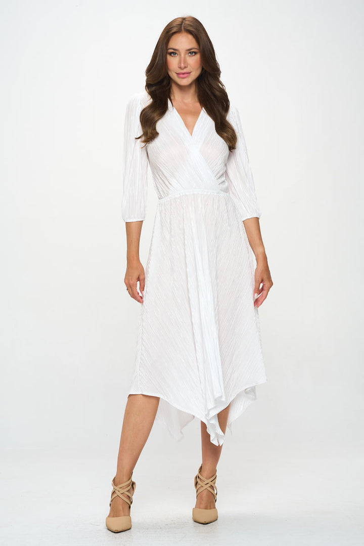 Plisse V neck Dress with Asymmetrical Hem-1