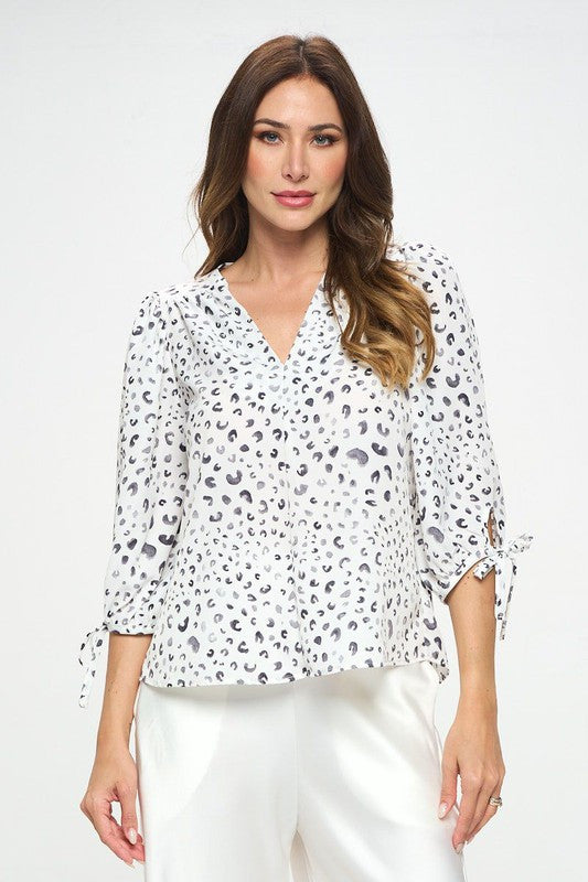 Print Top with Self Tie Sleeves-1