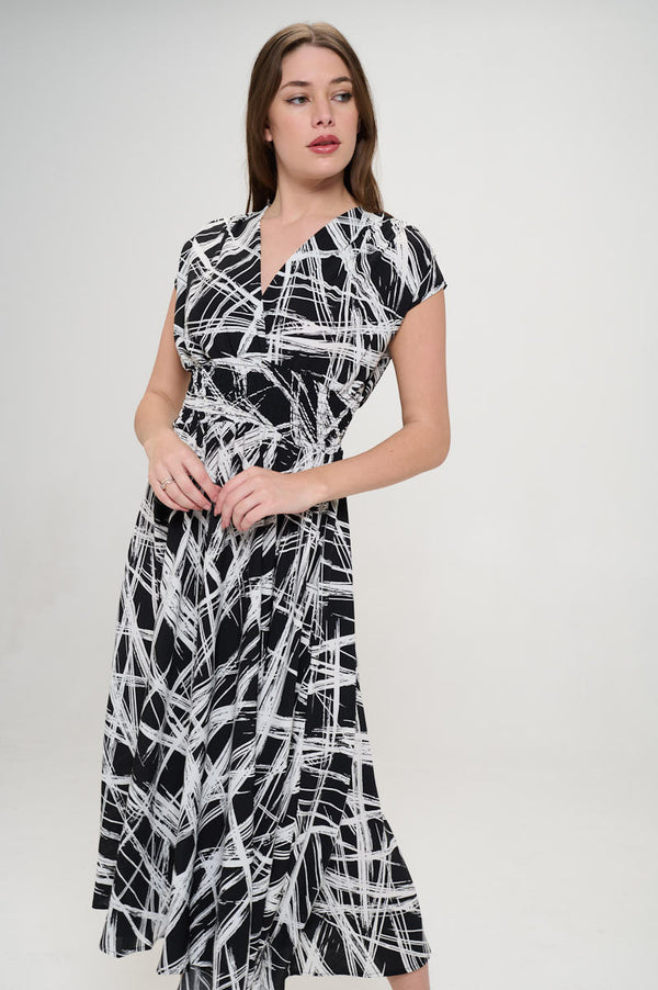 Abstract V neck Sleeveless Maxi Dress with Slit-0