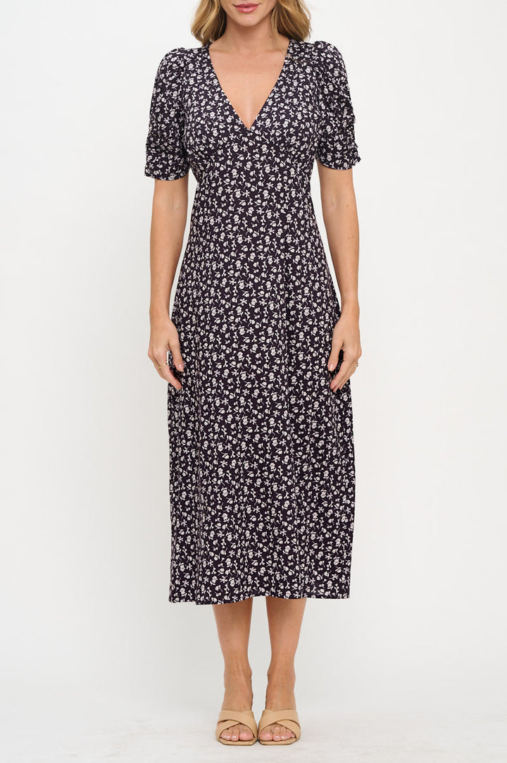 Floral Print V neck Midi Dress-1
