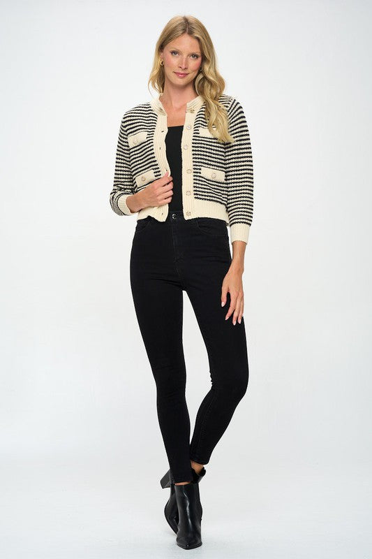 Knit Open Front Mini Cardigan with Buttons-4