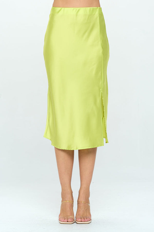 Solid Satin Midi Skirt with Slit-0