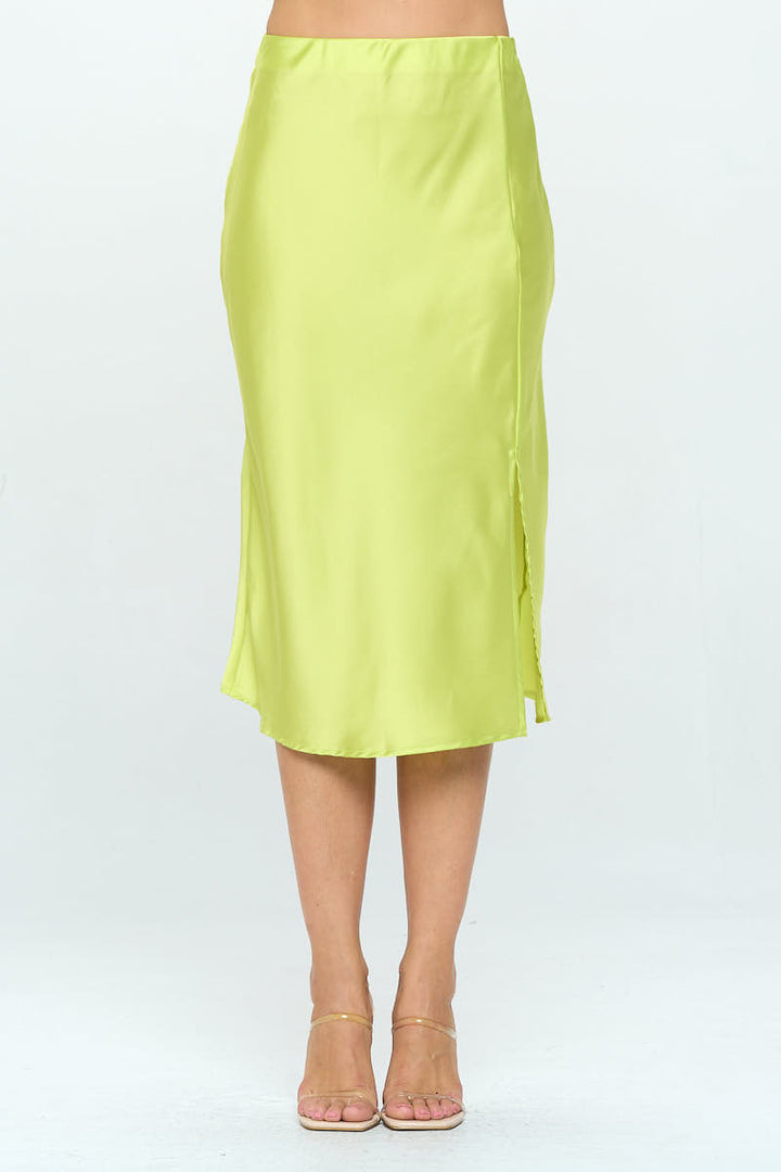 Solid Satin Midi Skirt with Slit-0