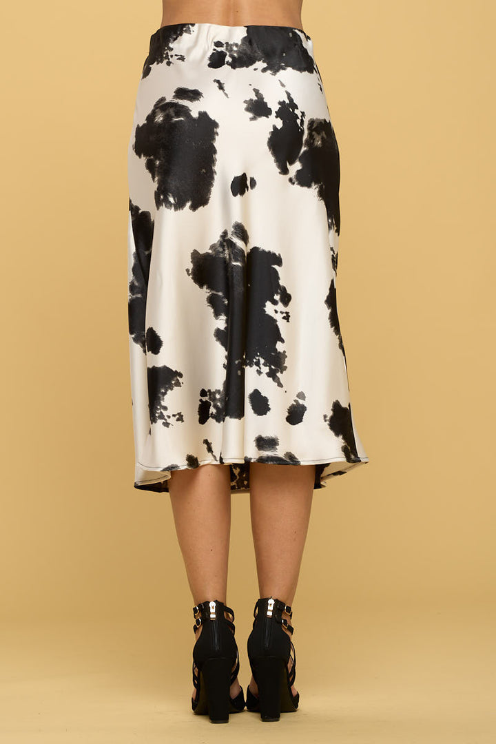 Cow Print Satin Midi Skirt-3