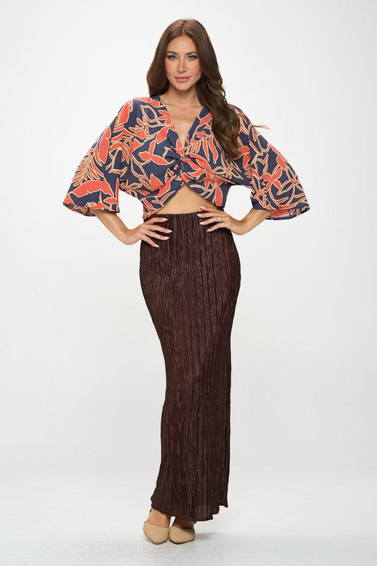 Print Mid Sleeve Top with Front Twist-4