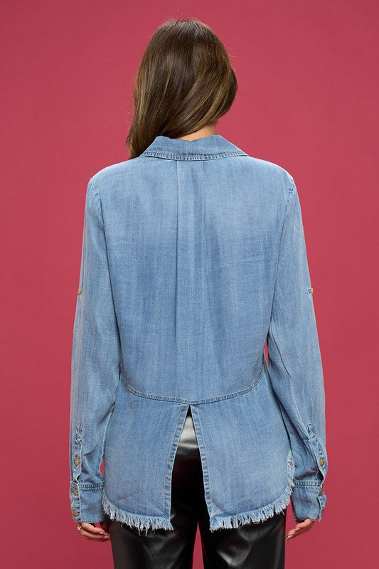Washed Tencel Light Denim Blouse-3