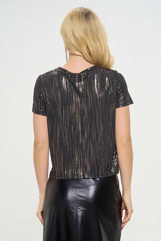 Short Sleeve Top with Gold Foil Detail-3