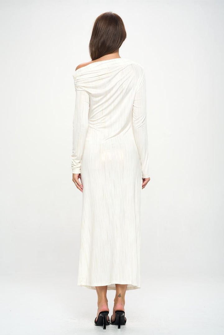 Off Shoulder Bodycon Midi Ruched Dress-4