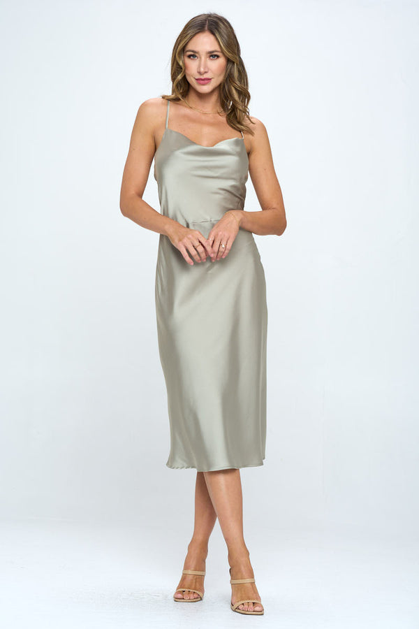 Satin Bias Midi Dress with Criss Cross Back-0
