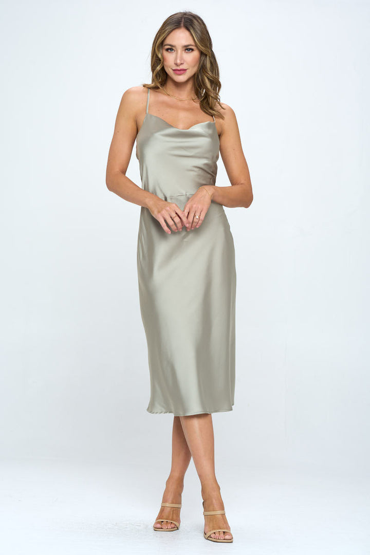 Satin Bias Midi Dress with Criss Cross Back-0
