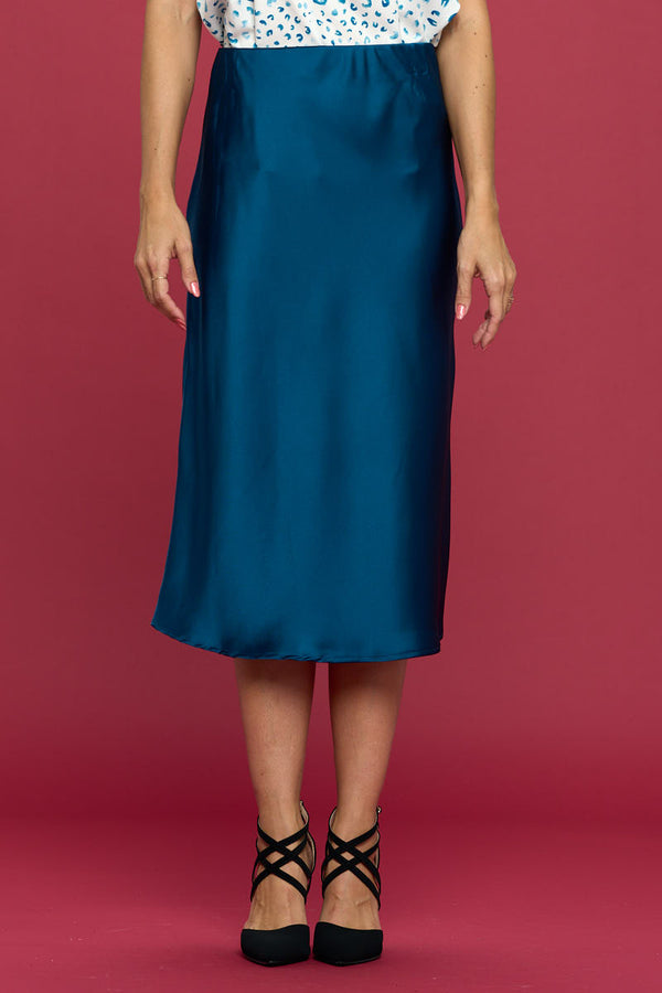 Solid Satin Midi Skirt-0