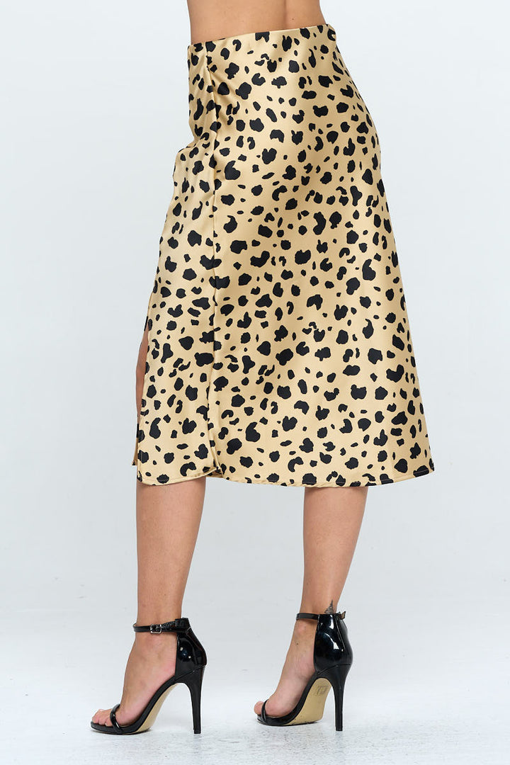 Satin Leopard Print Midi Skirt with Slit-2