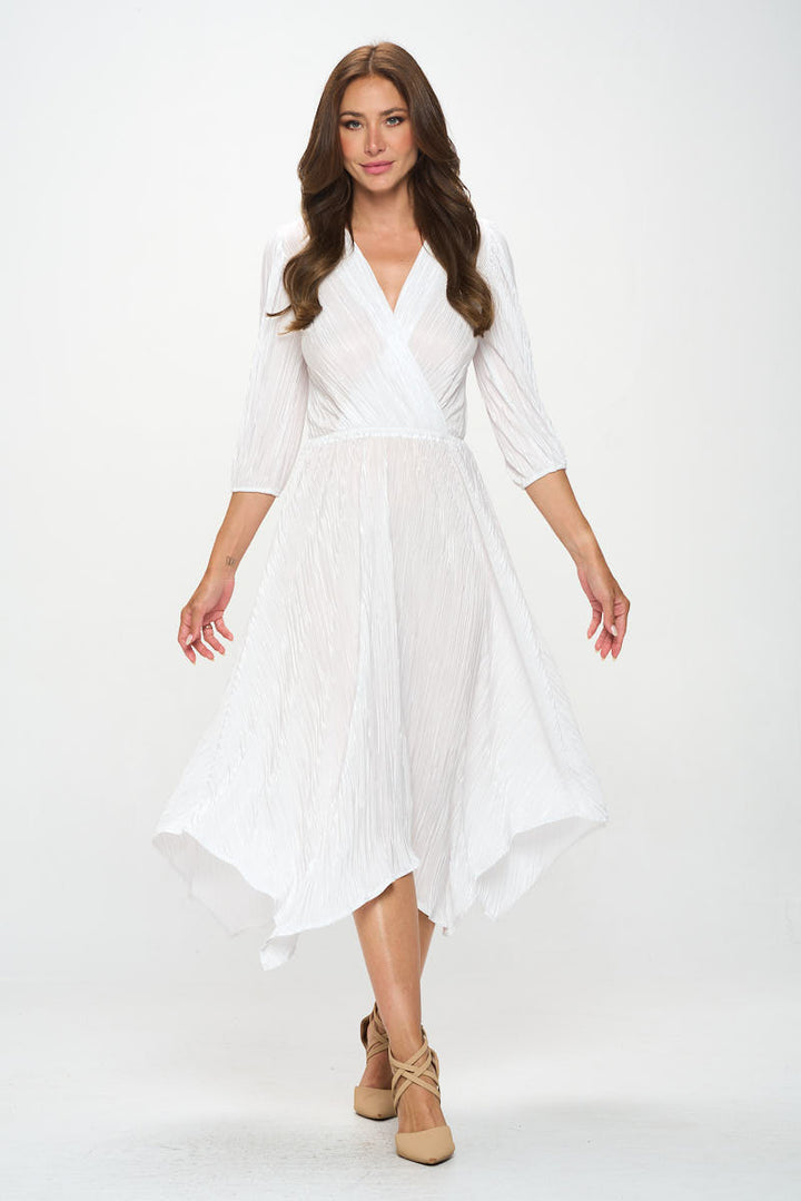 Plisse V neck Dress with Asymmetrical Hem-2