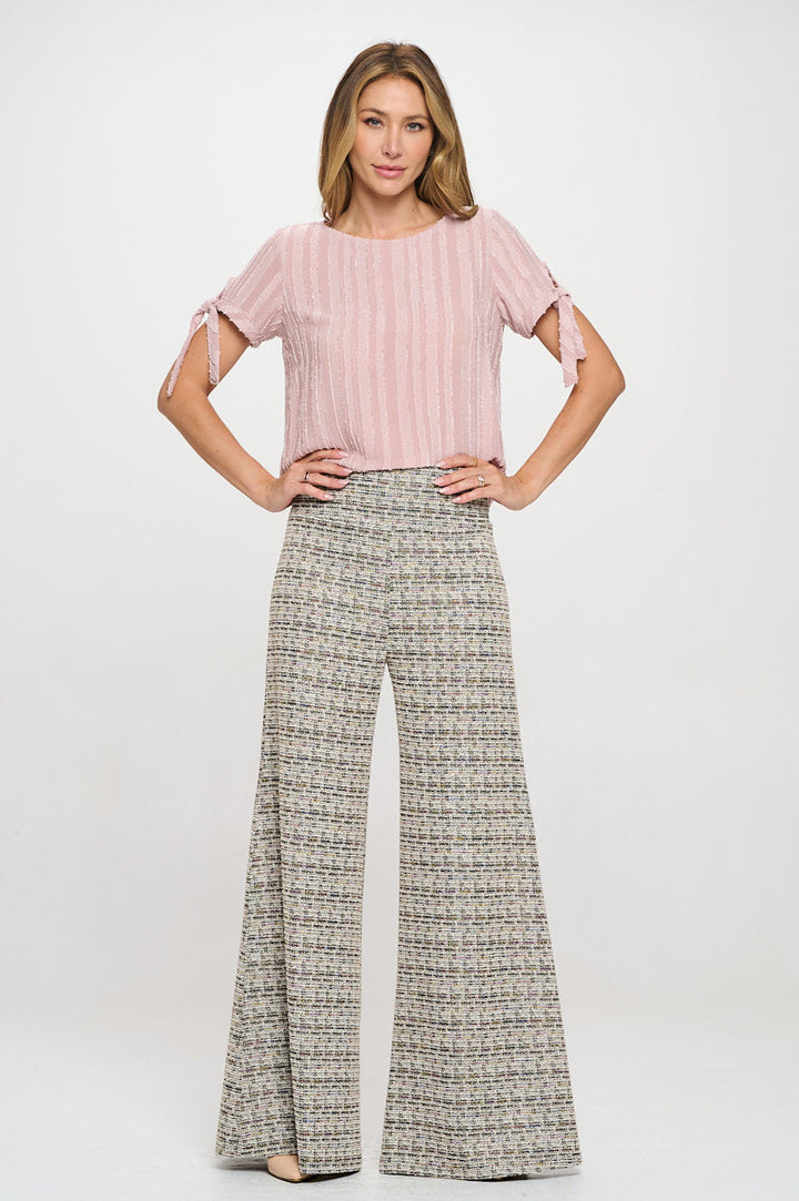 Plaid Tweed Knit with Wide Leg Pants-4
