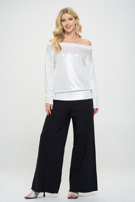 Metallic Off the Shoulder Long Sleeve Top-5