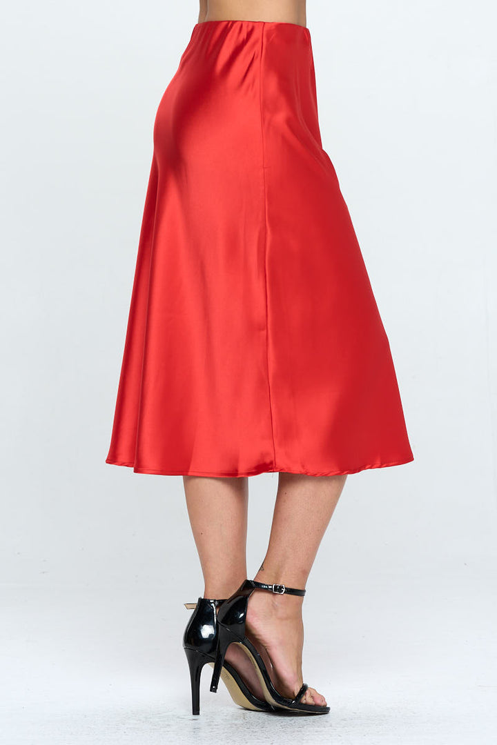 Solid Stretch Satin Midi Skirt-2