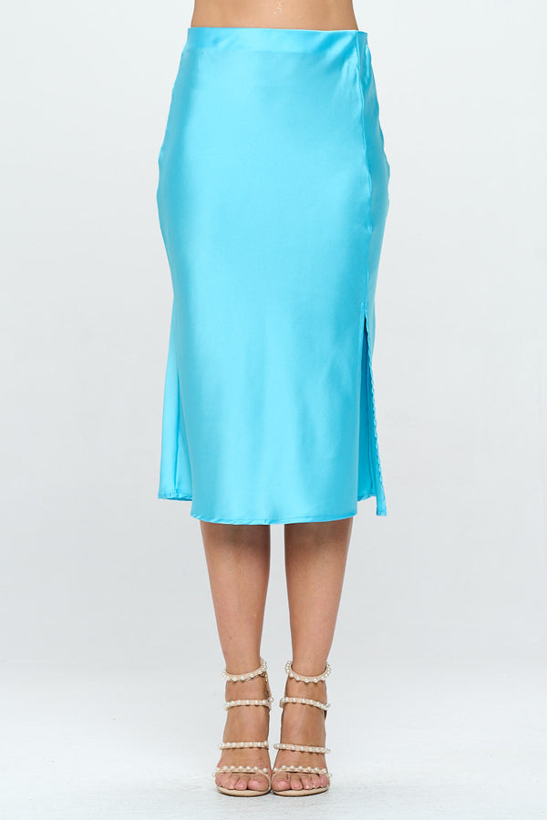 Solid Satin Midi Skirt with Slit-0